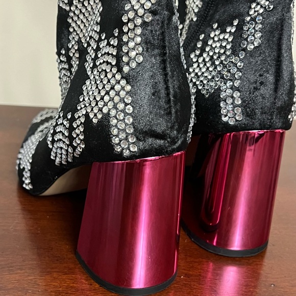 Betsey Johnson Naomy Rhinestone Houndstooth pink block heelTall Boots 6 NWOT - Picture 11 of 16